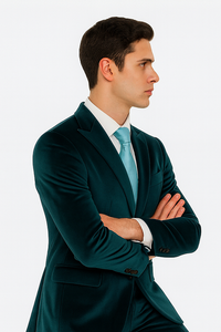 Men’s Designer Teal Velvet Suit – Slim Fit Peak Lapel 2-Piece by Tazzio