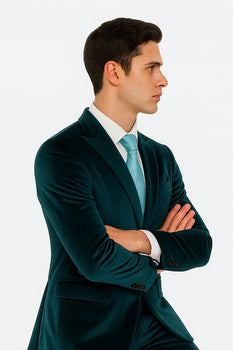 Men’s Designer Teal Velvet Suit – Slim Fit Peak Lapel 2-Piece by Tazzio