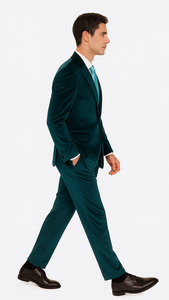 Men’s Designer Teal Velvet Suit – Slim Fit Peak Lapel 2-Piece by Tazzio
