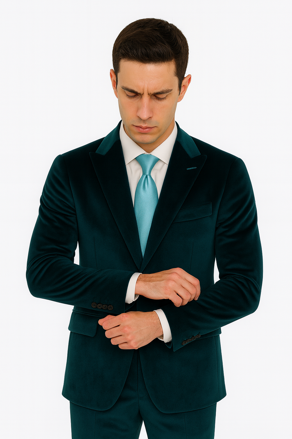 Men’s Designer Teal Velvet Suit – Slim Fit Peak Lapel 2-Piece by Tazzio