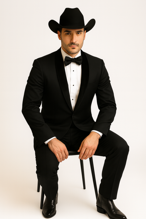 Men's Two Toned Full Lapel Shawl Black Tuxedo wool Fabric Suits
