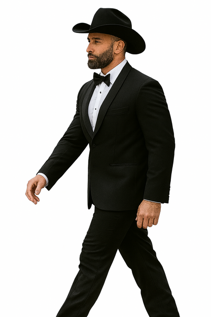 Men's Two Toned Full Lapel Shawl Black Tuxedo wool Fabric Suits - Image 3