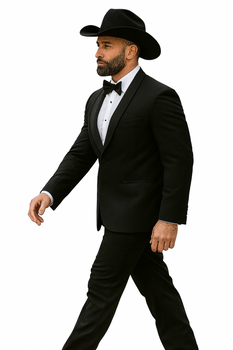 Men's Two Toned Full Lapel Shawl Black Tuxedo wool Fabric Suits - Image 3