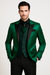 Men Shiny Satin Wedding Suits 2 Pieces Emerald Green Tuxedos Jacket + Pants + Bowtie - Slim Fitted