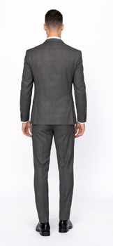 Men’s Slim Fit Charcoal Plaid Suit by Rossiman Rossi – 1-Button Jacket & Tapered Pants