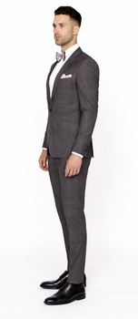 Men’s Slim Fit Charcoal Plaid Suit by Rossiman Rossi – 1-Button Jacket & Tapered Pants