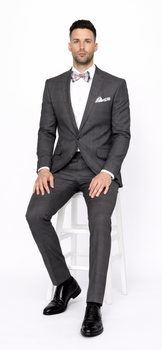 Men’s Slim Fit Charcoal Plaid Suit by Rossiman Rossi – 1-Button Jacket & Tapered Pants