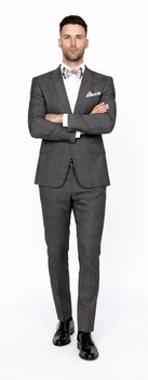 Men’s Slim Fit Charcoal Plaid Suit by Rossiman Rossi – 1-Button Jacket & Tapered Pants