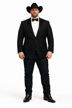 Men Two Toned Full Lapel Shawl Black Tuxedos wool Fabric Suits