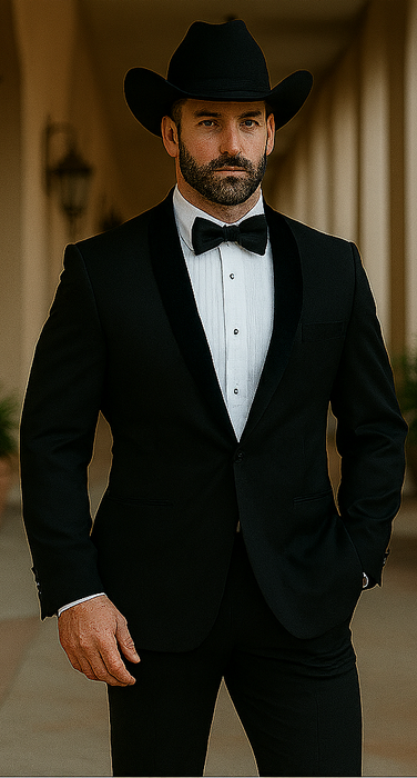 Men Two Toned Full Lapel Shawl Black Tuxedos wool Fabric Suits