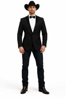 Men Two Toned Full Lapel Shawl Black Tuxedos wool Fabric Suits