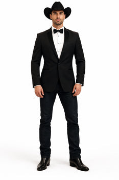 Men Two Toned Full Lapel Shawl Black Tuxedos wool Fabric Suits