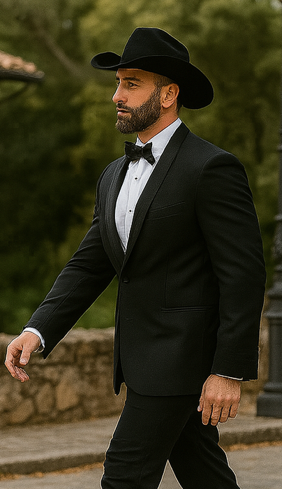 Men Two Toned Full Lapel Shawl Black Tuxedos wool Fabric Suits