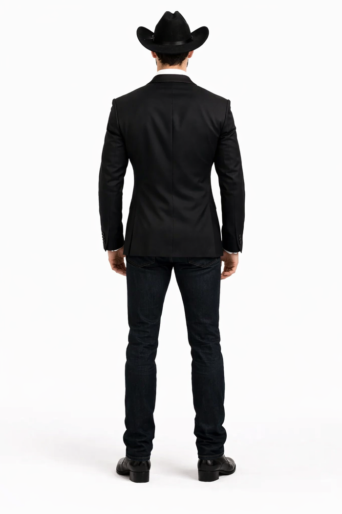 Men Two Toned Full Lapel Shawl Black Tuxedos wool Fabric Suits