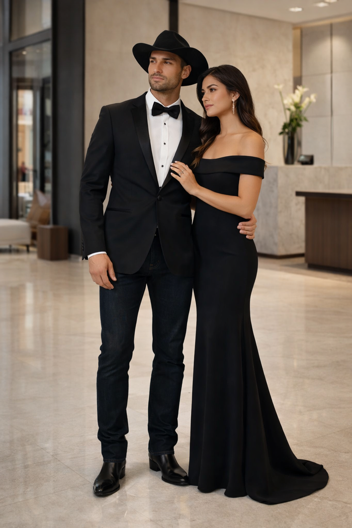 Men Two Toned Full Lapel Shawl Black Tuxedos wool Fabric Suits