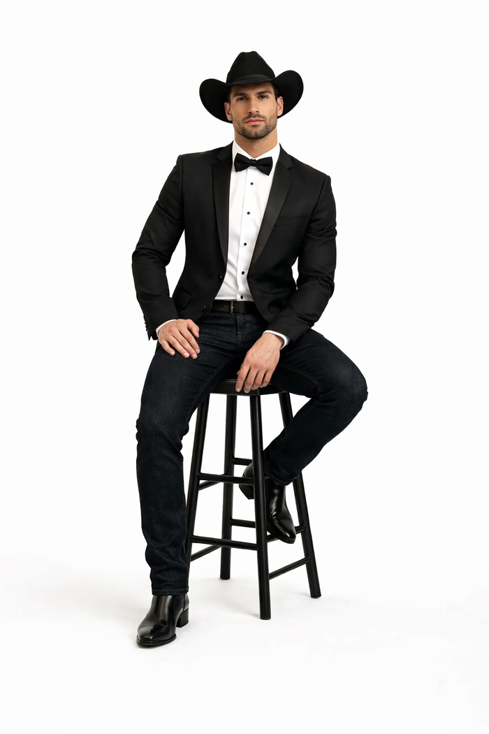 Men Two Toned Full Lapel Shawl Black Tuxedos wool Fabric Suits