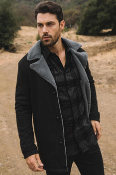 Men’s Black Faux Suede Western Overcoat – Longline Cowboy Style Jacket