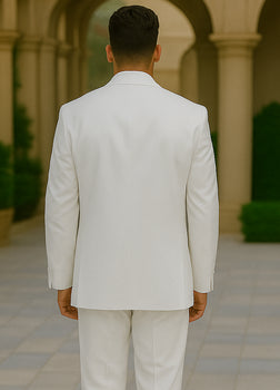 Men's 2 or 3 buttons 3 Piece Snow White Three Piece Vested Suit  Pleated Pants Side Vent - Image 3