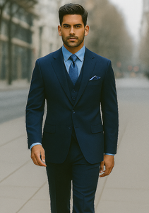 Men's 3 Piece Dark Navy Blue Suit For Men Three Piece Vested Suit