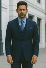 Men's 3 Piece Dark Navy Blue Suit For Men Three Piece Vested Suit