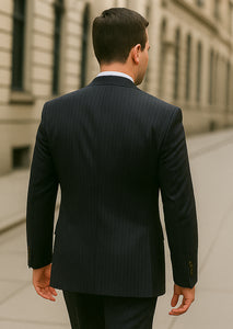 Men'S Charcoal Stripe ~ Pinstripe Modern Fit Suits 2 Button Without Pleat Flat Front Pants Business ~ Wedding 2 Piece Side Vented 2 Piece Suits For Men - 100% Percent Wool Fabric Suit - Worsted Wool Business Suit - Image 4