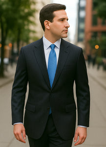 Men'S Charcoal Stripe ~ Pinstripe Modern Fit Suits 2 Button Without Pleat Flat Front Pants Business ~ Wedding 2 Piece Side Vented 2 Piece Suits For Men - 100% Percent Wool Fabric Suit - Worsted Wool Business Suit - Image 5