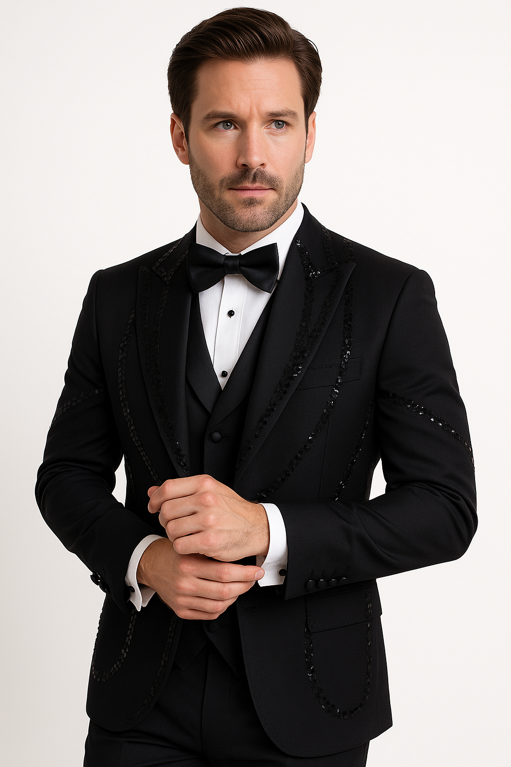 Black Italian Wool 3-Piece Modern Fit Tuxedo - Image 8