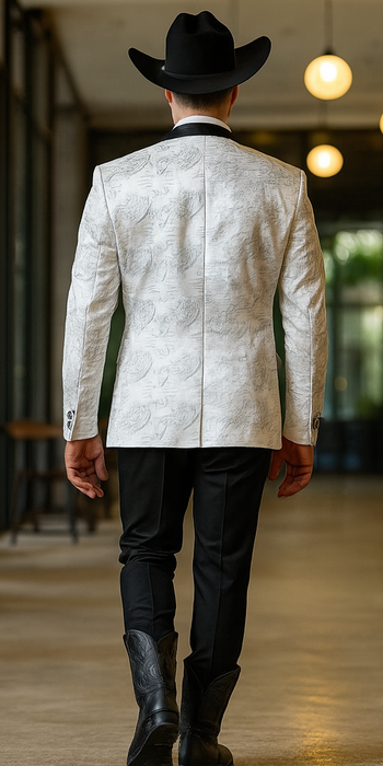 Men's Flashy Fancy Satin Shiny Tuxedos Dinner Jacket Blazer Paisley Sportcoat Silky Satin Stage Fancy Stage Party Dance White/Black