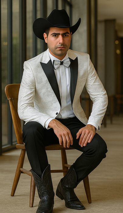 Men's Flashy Fancy Satin Shiny Tuxedos Dinner Jacket Blazer Paisley Sportcoat Silky Satin Stage Fancy Stage Party Dance White/Black