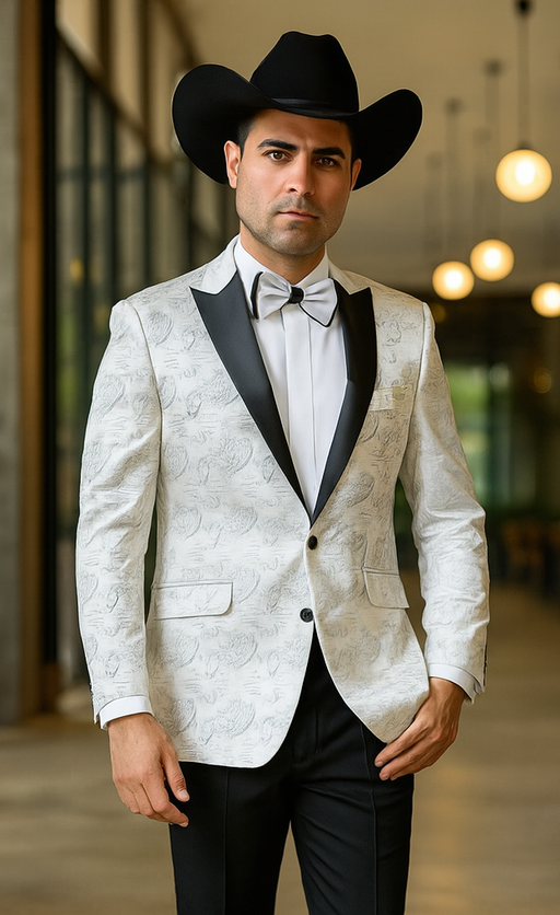Men's Flashy Fancy Satin Shiny Tuxedo Dinners Jacket Blazer Paisley Sport Coat Silky Satin Stage Fancy Stage Party Dance White/Black
