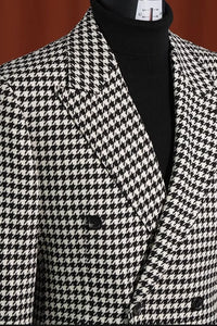 Men’s 100% Wool Houndstooth Blazer – Black and White Modern Fit