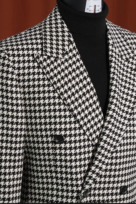 Men’s 100% Wool Houndstooth Blazer – Black and White Modern Fit