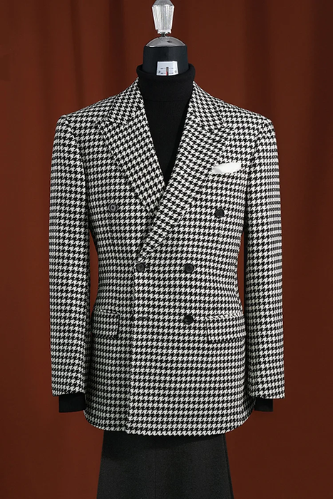 Men’s 100% Wool Houndstooth Blazer – Black and White Modern Fit