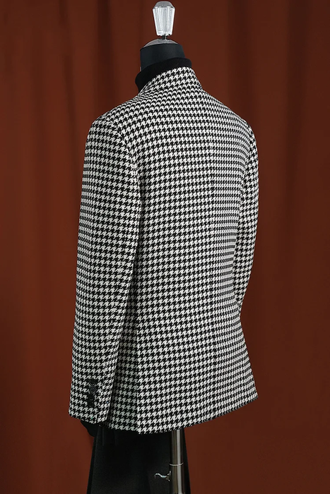 Men’s 100% Wool Houndstooth Blazer – Black and White Modern Fit