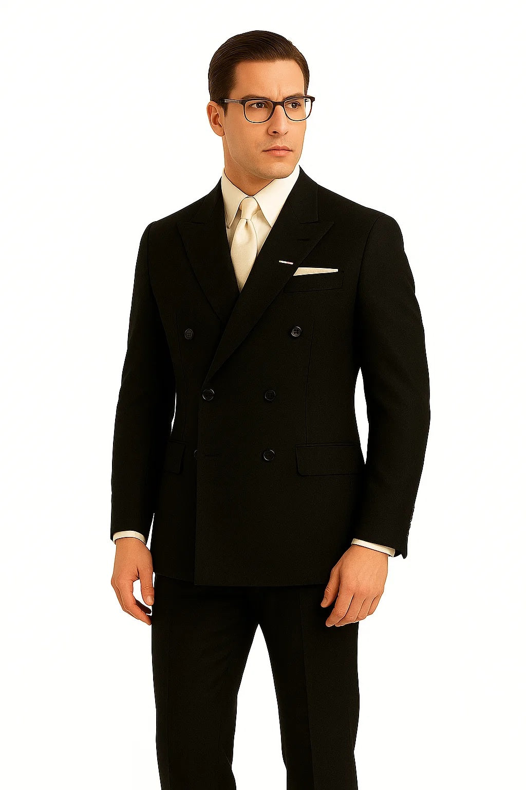 Men's Legend Tom Hardy Look Double Breasted Solid Black Suit - Image 3