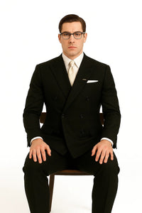 Men's Legend Tom Hardy Look Double Breasted Solid Black Suit