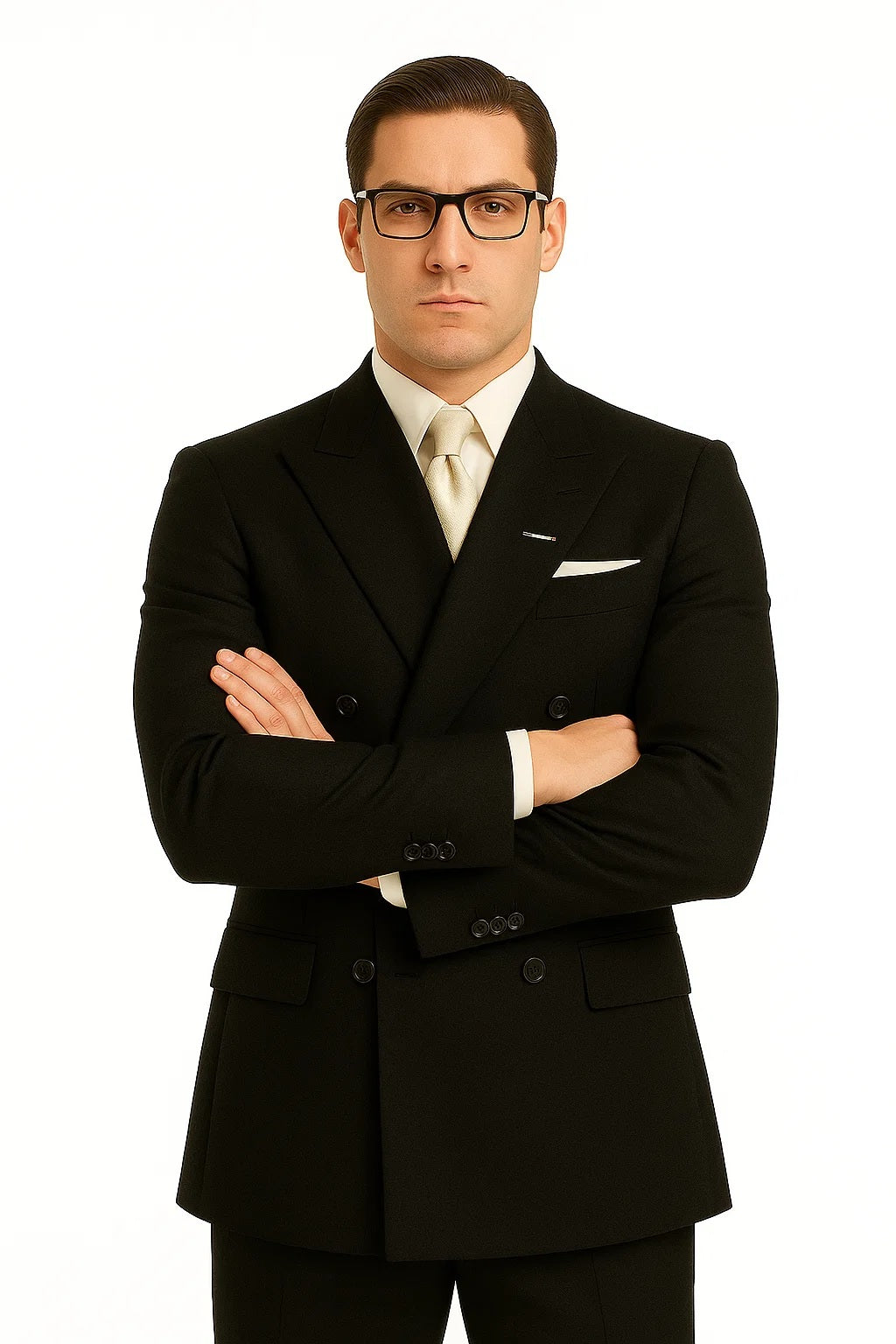 Men's Legend Tom Hardy Look Double Breasted Solid Black Suit - Image 7