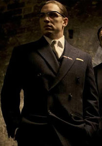 Men's Legend Tom Hardy Look Double Breasted Solid Black Suit