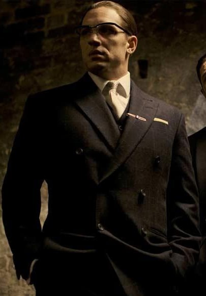 Men's Legend Tom Hardy Look Double Breasted Solid Black Suit
