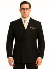 Men's Legend Tom Hardy Look Double Breasted Solid Black Suit