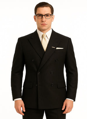 Men's Legend Tom Hardy Look Double Breasted Solid Black Suit