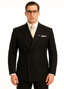 Men's Legend Tom Hardy Look Double Breasted Solid Black Suit