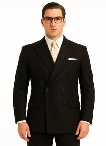 Men's Legend Tom Hardy Look Double Breasted Solid Black Suit