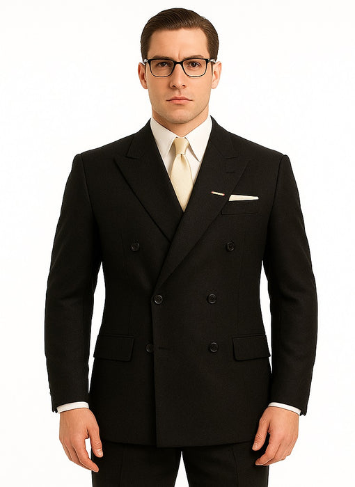 Men's Legend Tom Hardy Look Double Breasted Solid Black Suit