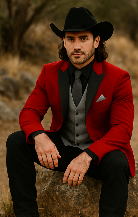Men's Red  One Button Suit