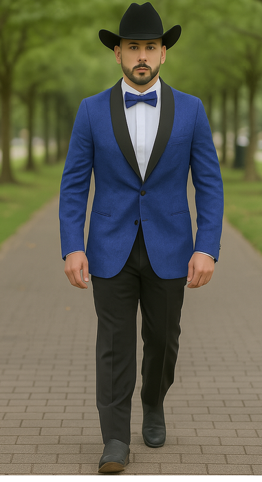 Men's Satin Shawl Lapel Blue 2 Buttons Floral Slim Fit Blazer Sport coat Paisley Royal Blue Tuxedo