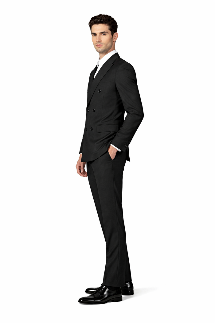 Men's Suit Double Breasted Black Peak Lapel