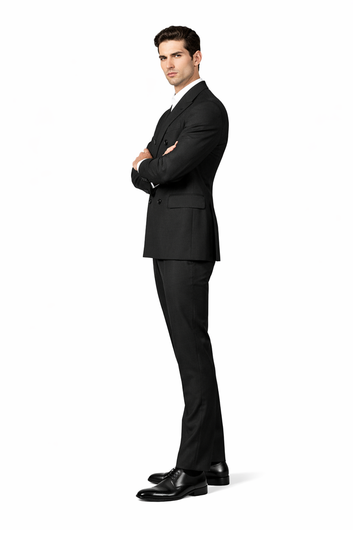 Men's Suit Double Breasted Black Peak Lapel