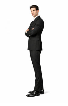 Men's Suit Double Breasted Black Peak Lapel