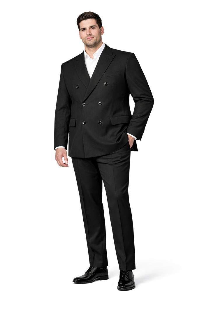 Men's Suit Double Breasted Black Peak Lapel